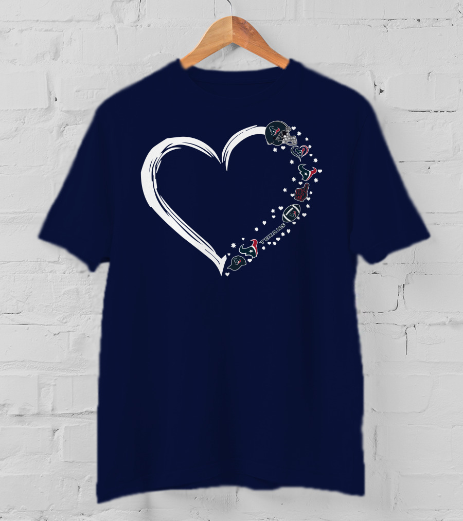 Houston Texans #1 Fan Heart Helmet Stars Football Icons T-Shirt