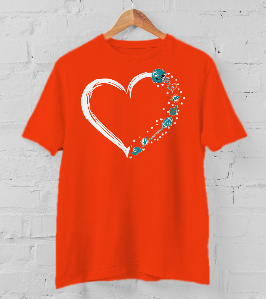 Miami Dolphins Heart Design With Helmets T-Shirt