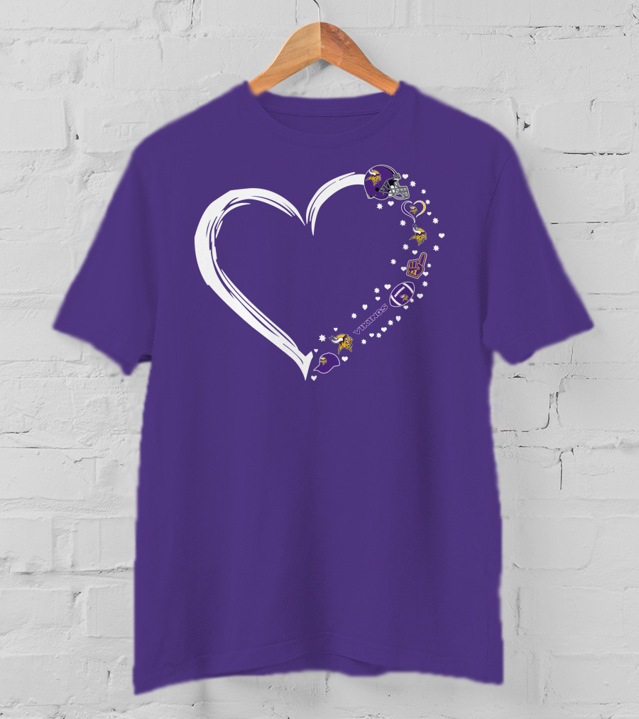 Minnesota Vikings Heart Shaped #1 Fan Helmet And Stars T-Shirt