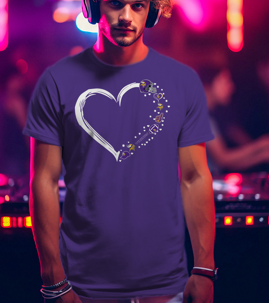 Minnesota Vikings Heart Shaped #1 Fan Helmet And Stars T-Shirt