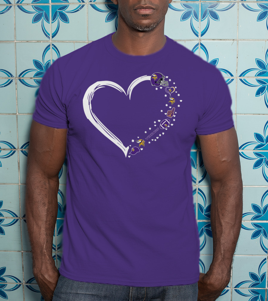 Minnesota Vikings Heart Shaped #1 Fan Helmet And Stars T-Shirt
