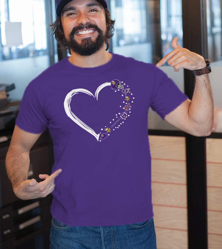 Minnesota Vikings Heart Shaped #1 Fan Helmet And Stars T-Shirt