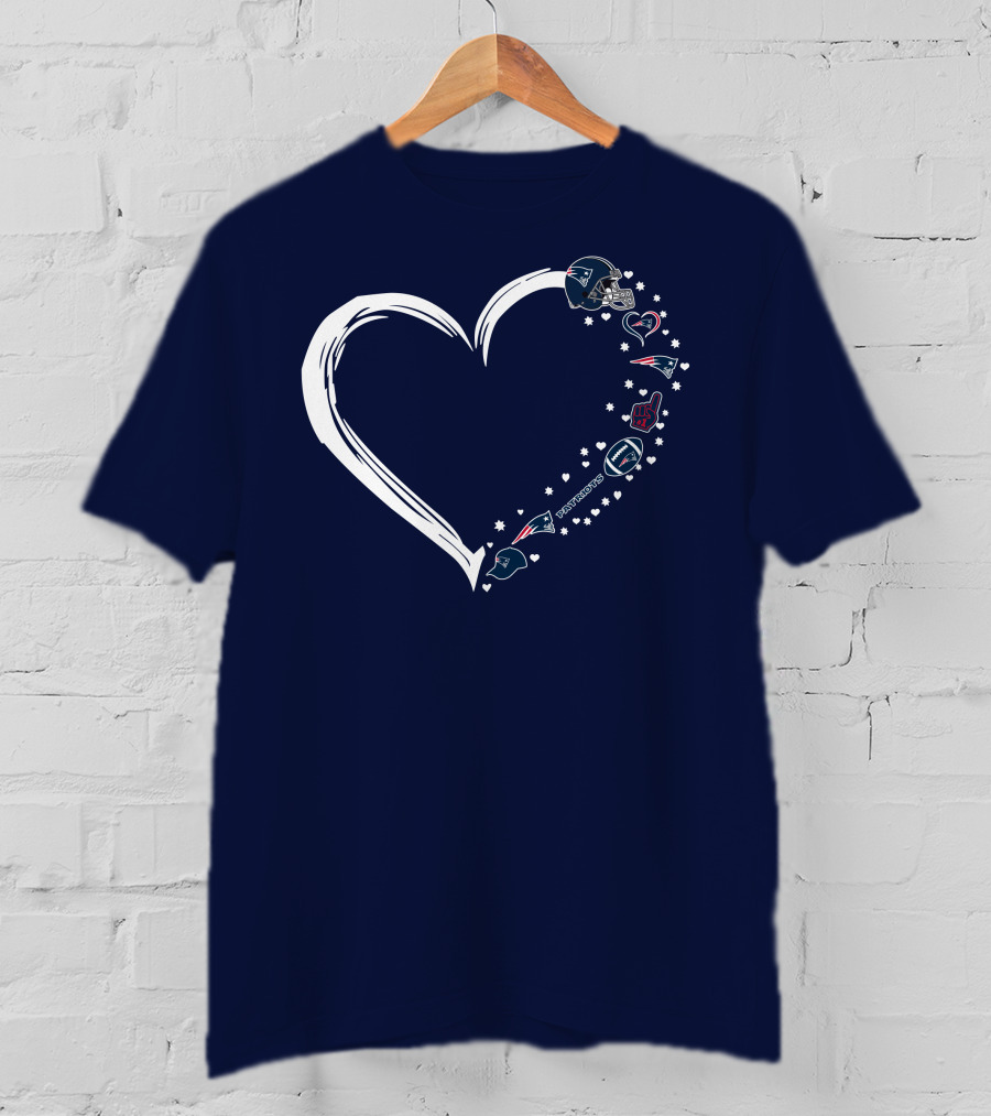 New England Patriots Heart-Shaped Fan Symbols And Stars T-Shirt