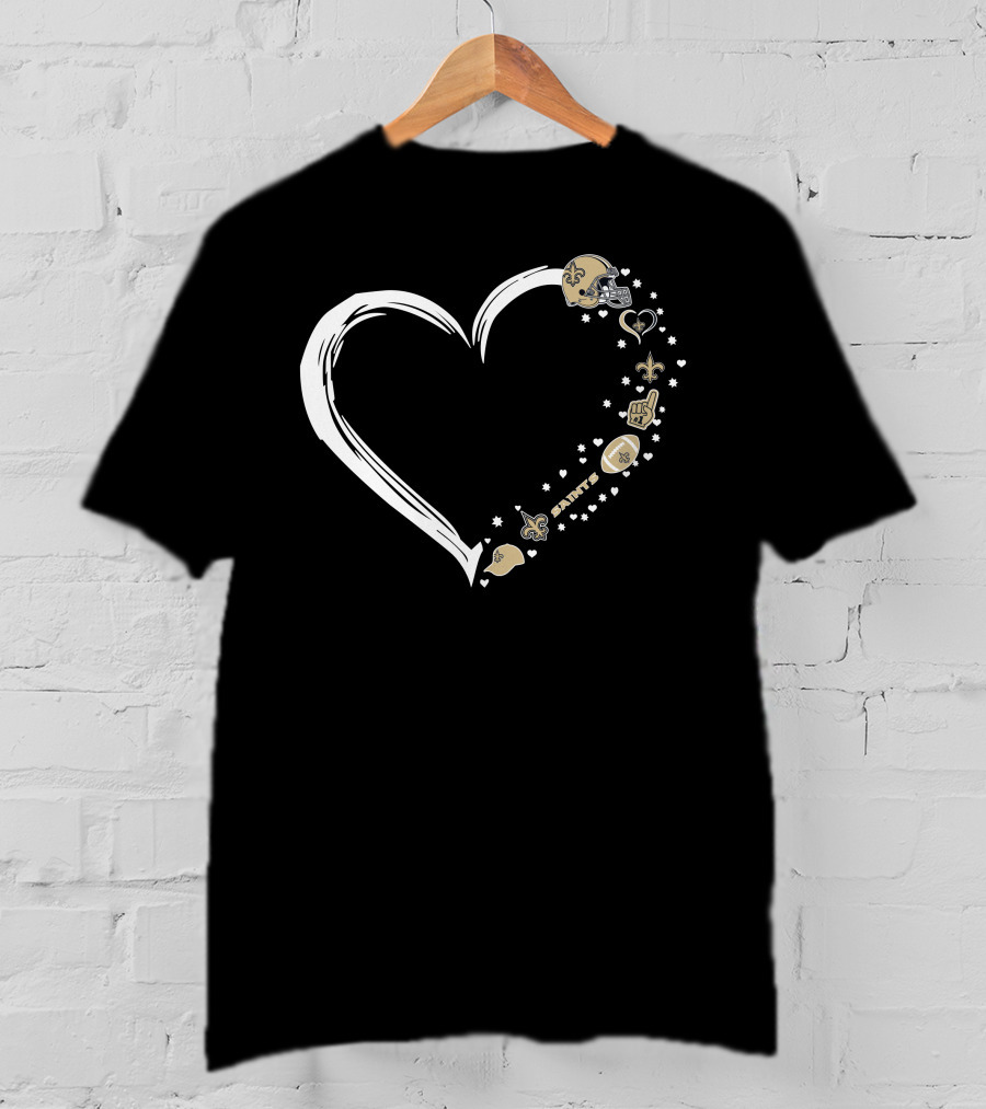 New Orleans Saints Heart Fan Helmet Logo Football Fleur-de-Lis Stars T-Shirt