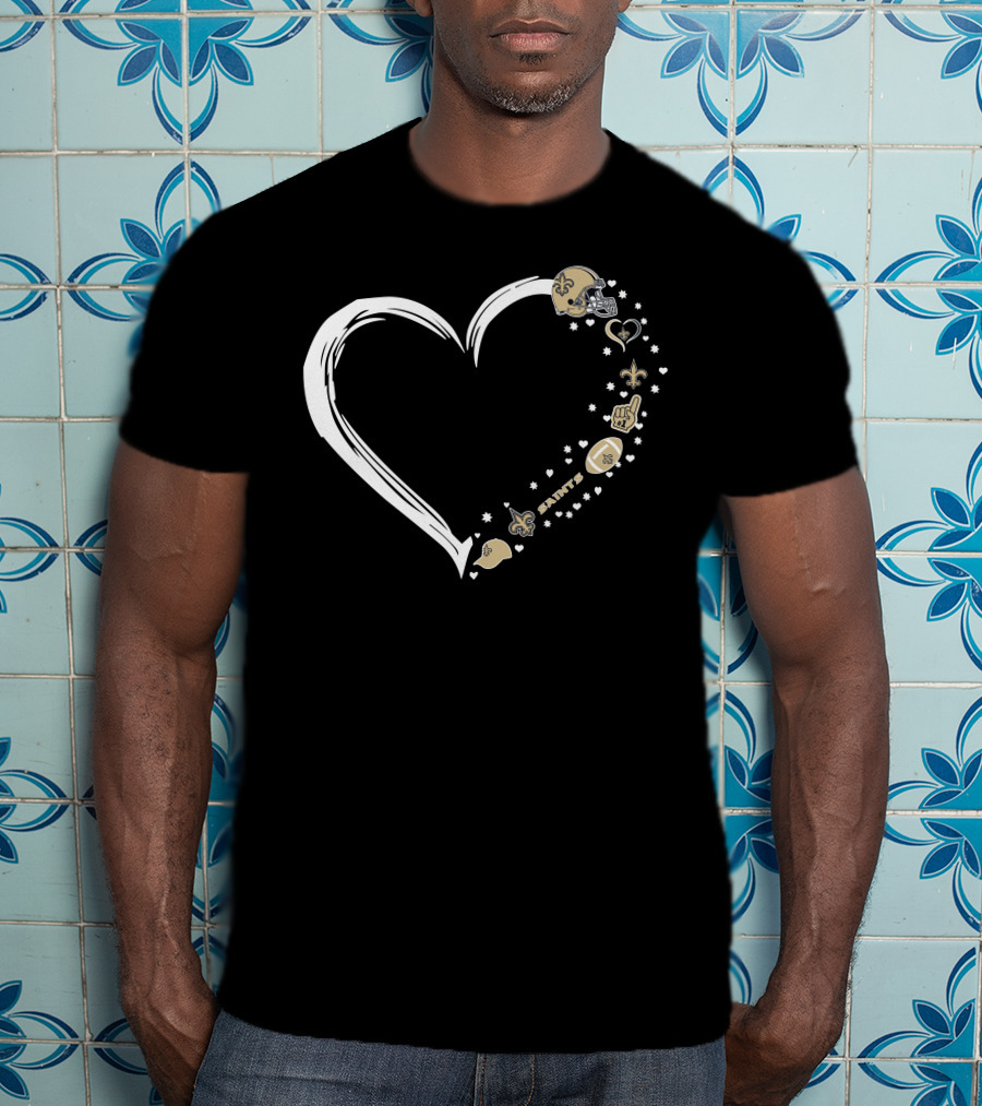 New Orleans Saints Heart Fan Helmet Logo Football Fleur-de-Lis Stars T-Shirt