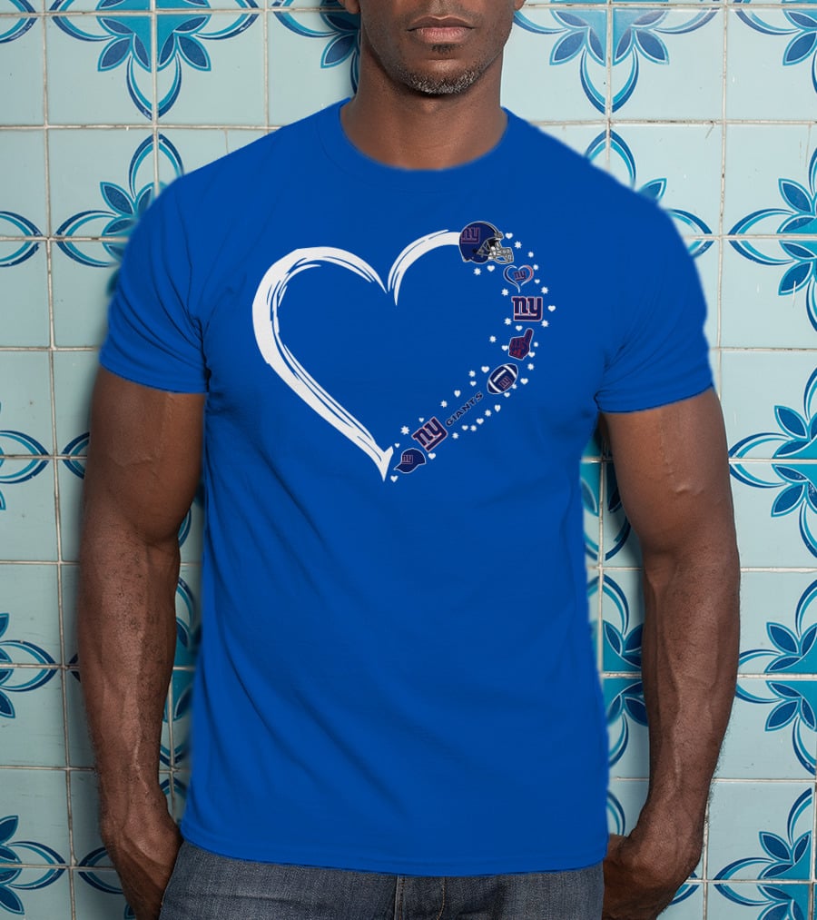 New York Giants Fan Heart Design With Logos And Symbols T-Shirt