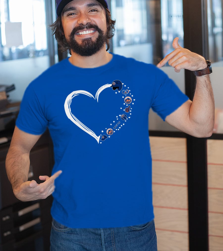 New York Mets Heart Design With Baseball Helmets T-Shirt