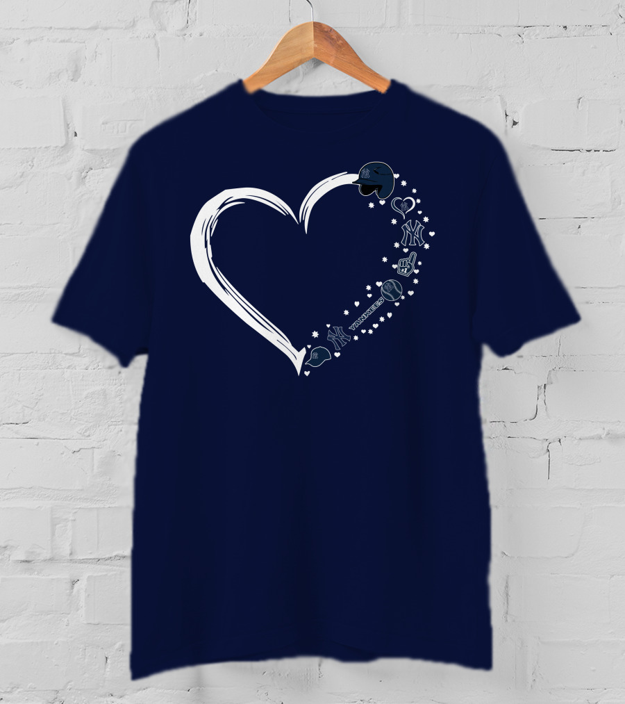 New York Yankees Heart Design With Helmets T-Shirt