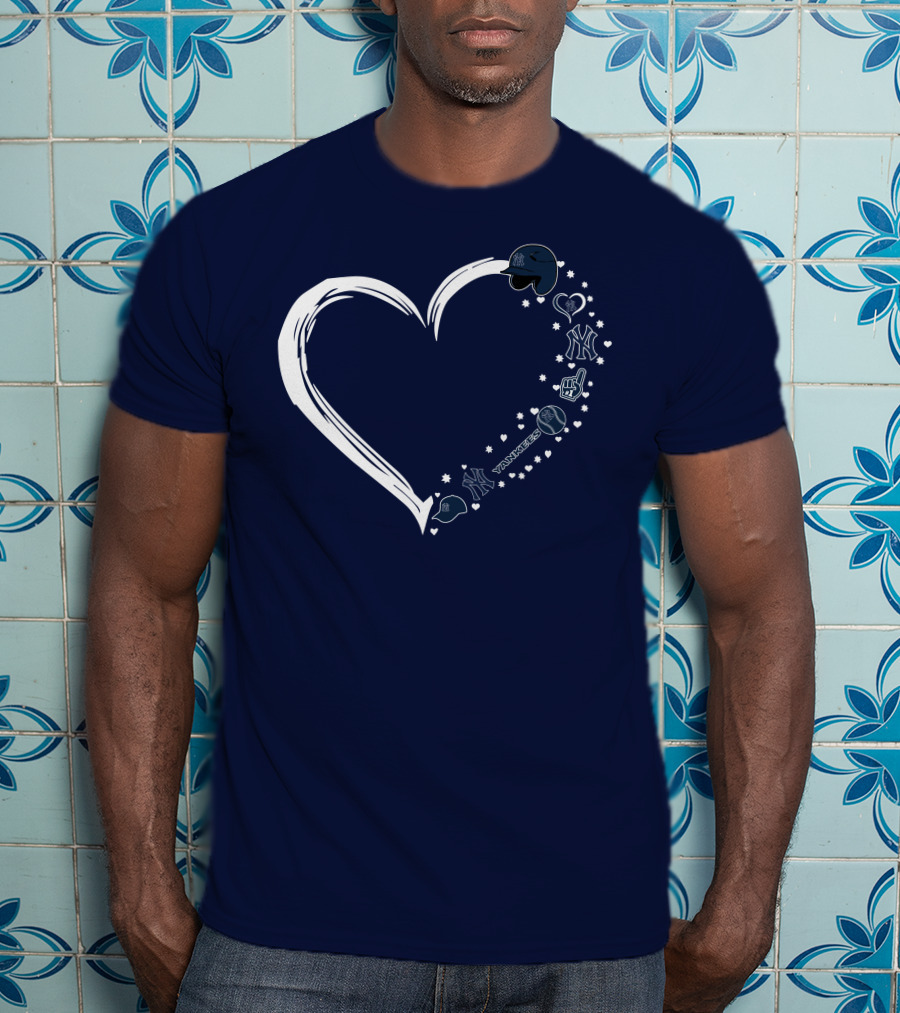 New York Yankees Heart Design With Helmets T-Shirt