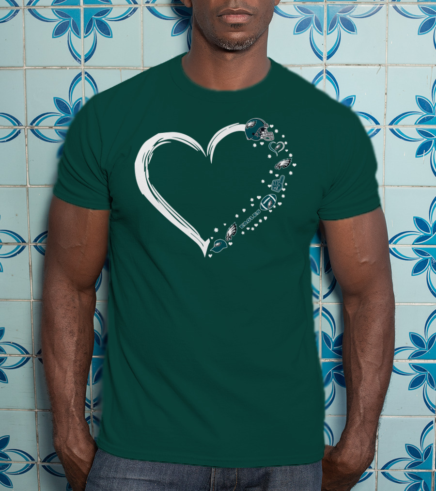 Philadelphia Eagles Heart Design With Logo And Helmet Elements T-Shirt