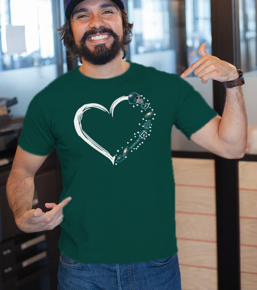 Philadelphia Eagles Heart Design With Logo And Helmet Elements T-Shirt