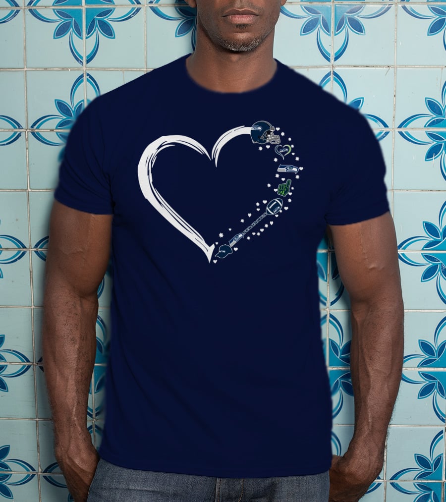 Seattle Seahawks Love Heart With Helmet And Football Symbols T-Shirt