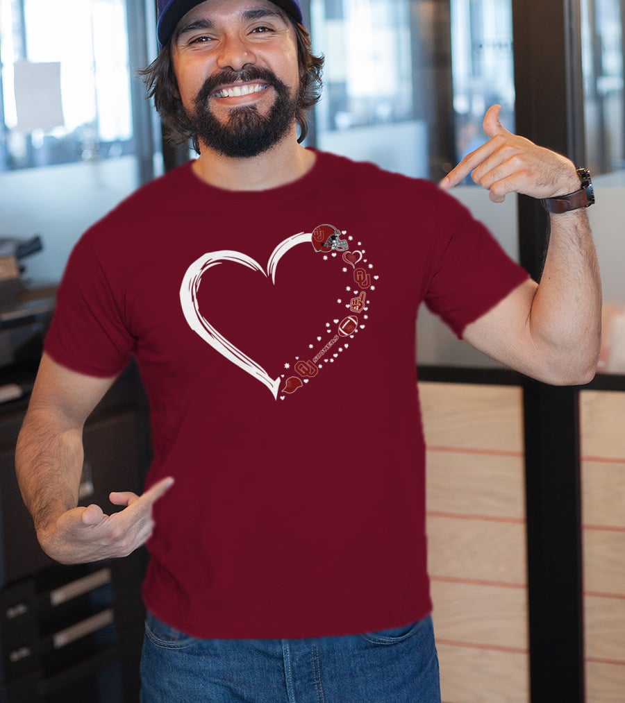 Oklahoma Sooners Heart Design With Helmets And Footballs T-Shirt