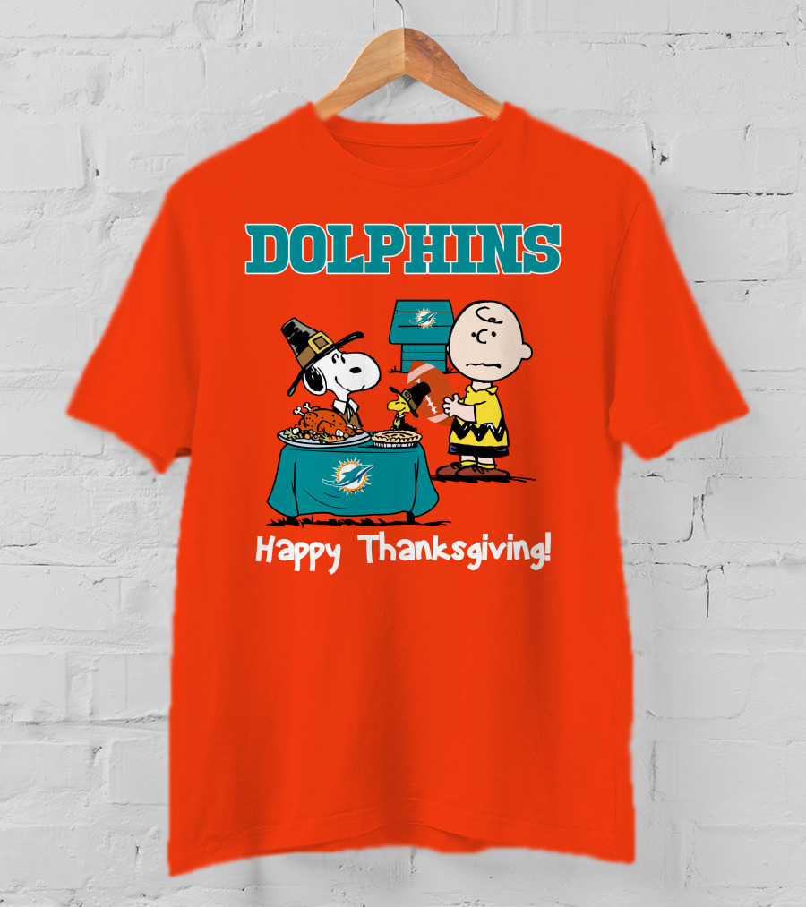 Dolphins Snoopy Charlie Brown Happy Thanksgiving Miami T-Shirt
