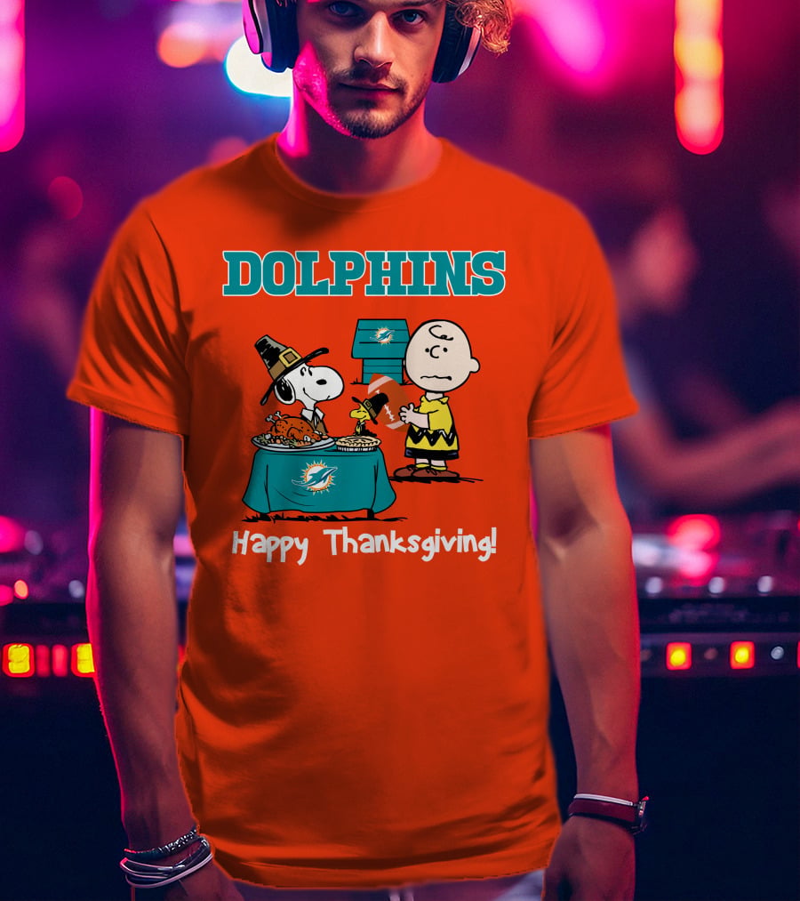 Dolphins Snoopy Charlie Brown Happy Thanksgiving Miami T-Shirt