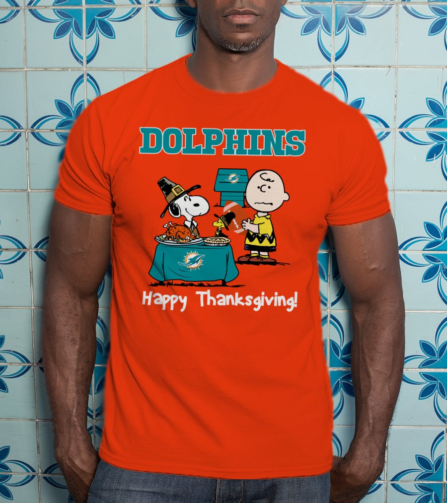 Dolphins Snoopy Charlie Brown Happy Thanksgiving Miami T-Shirt
