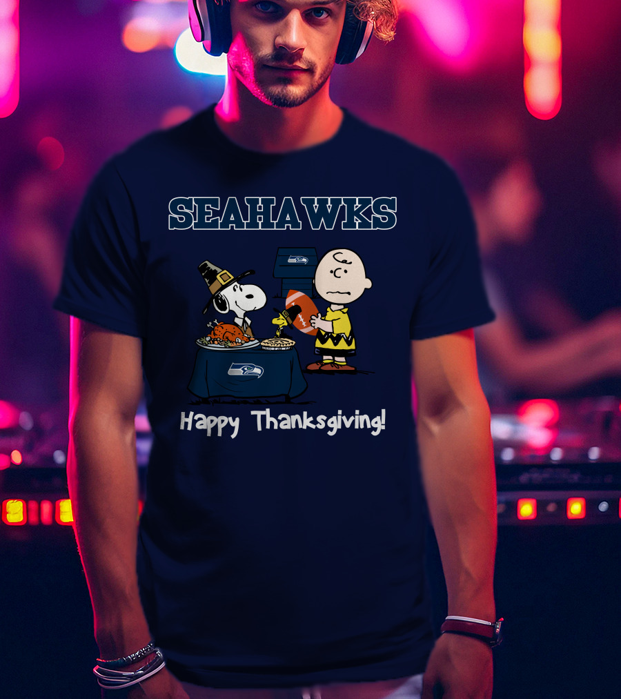 Seattle Seahawks Snoopy Charlie Brown Happy Thanksgiving T-Shirt