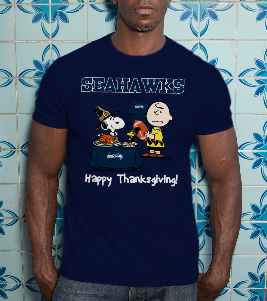Seattle Seahawks Snoopy Charlie Brown Happy Thanksgiving T-Shirt
