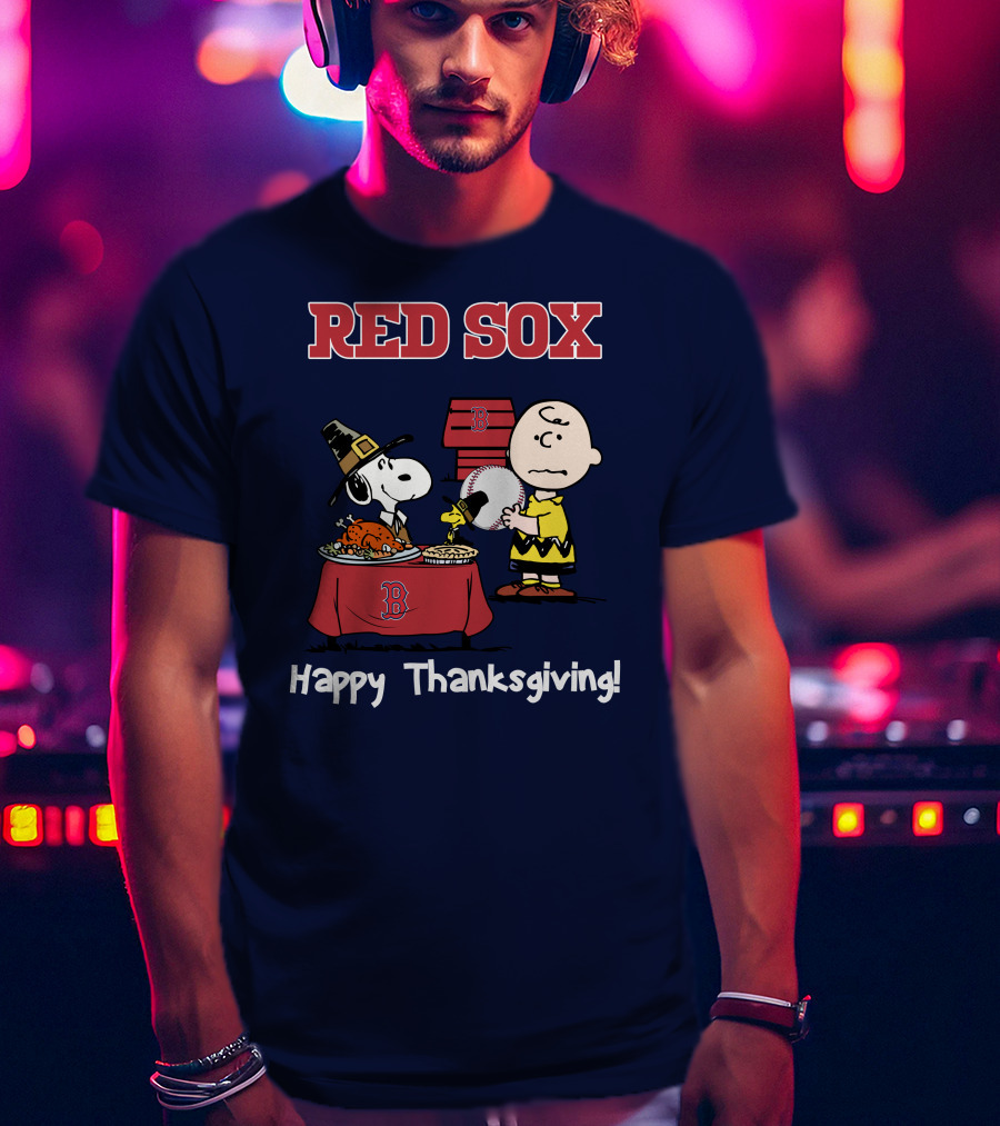 Red Sox Snoopy Charlie Brown Thanksgiving Baseball T-Shirt