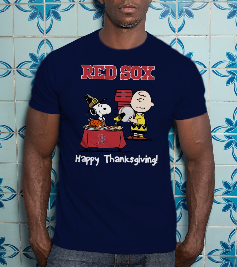 Red Sox Snoopy Charlie Brown Thanksgiving Baseball T-Shirt