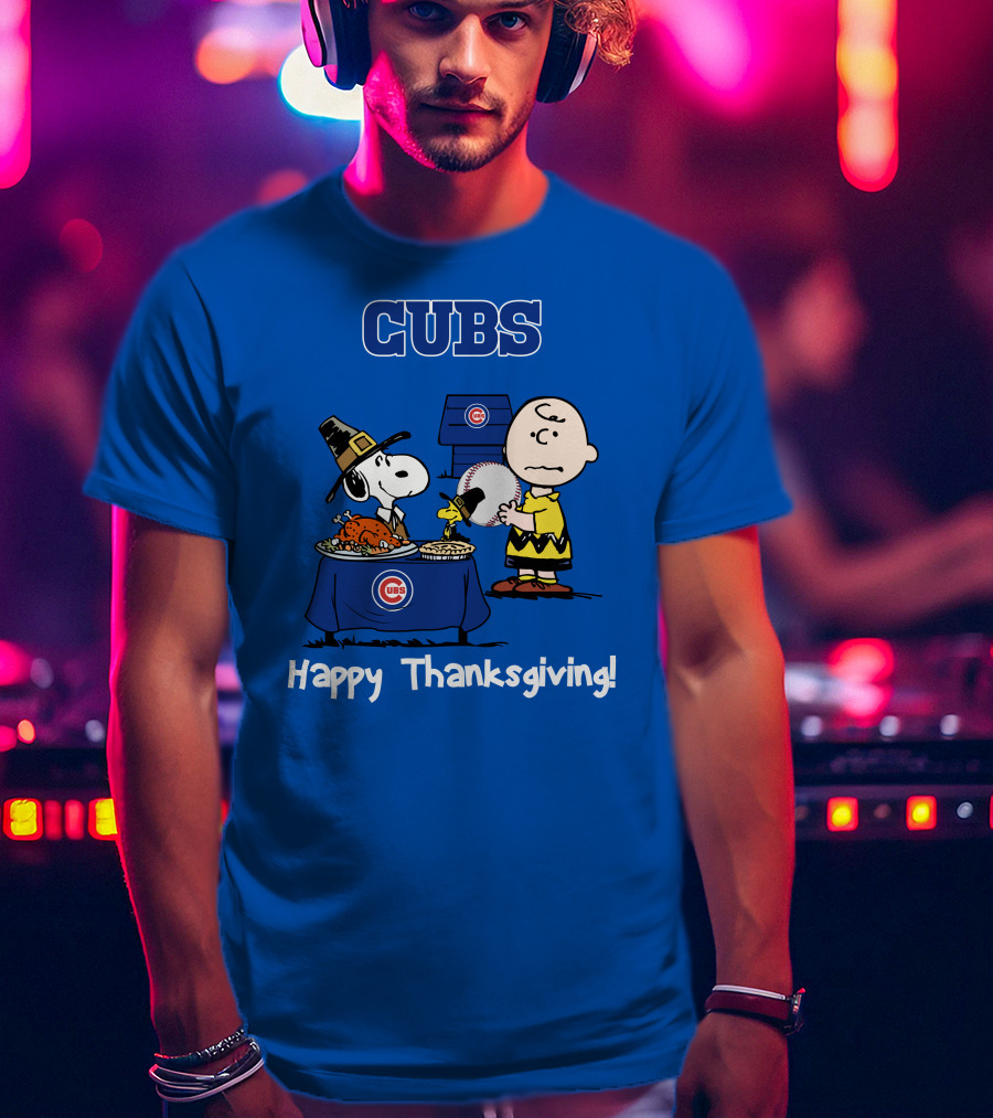 Cubs Snoopy Charlie Brown Thanksgiving Baseball T-Shirt
