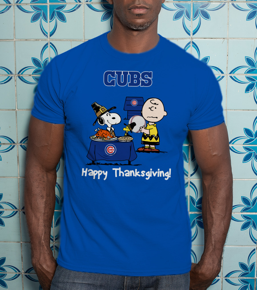 Cubs Snoopy Charlie Brown Thanksgiving Baseball T-Shirt