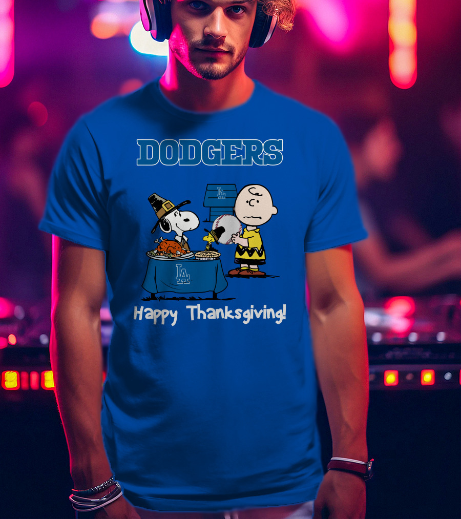 Dodgers Snoopy Charlie Brown Happy Thanksgiving Baseball LA T-Shirt