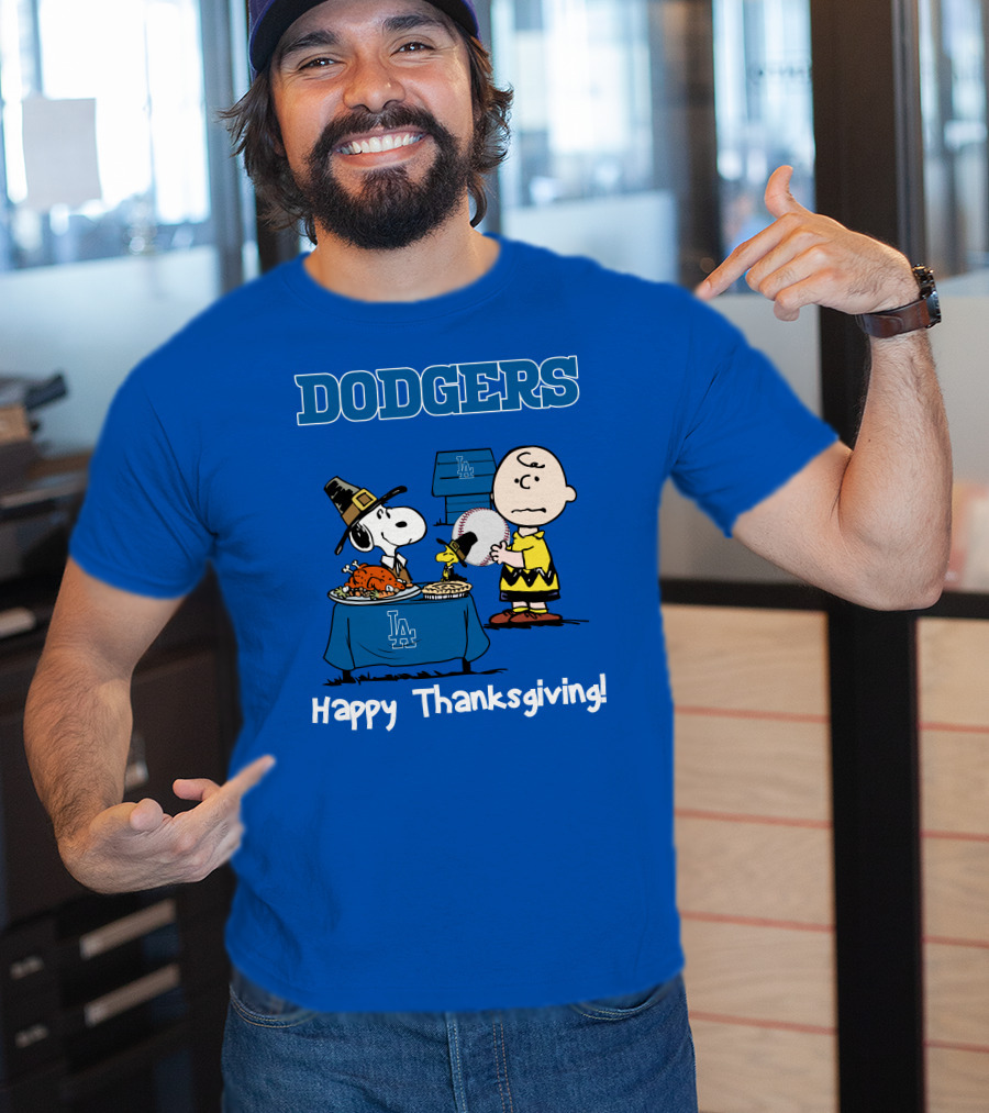 Dodgers Snoopy Charlie Brown Happy Thanksgiving Baseball LA T-Shirt