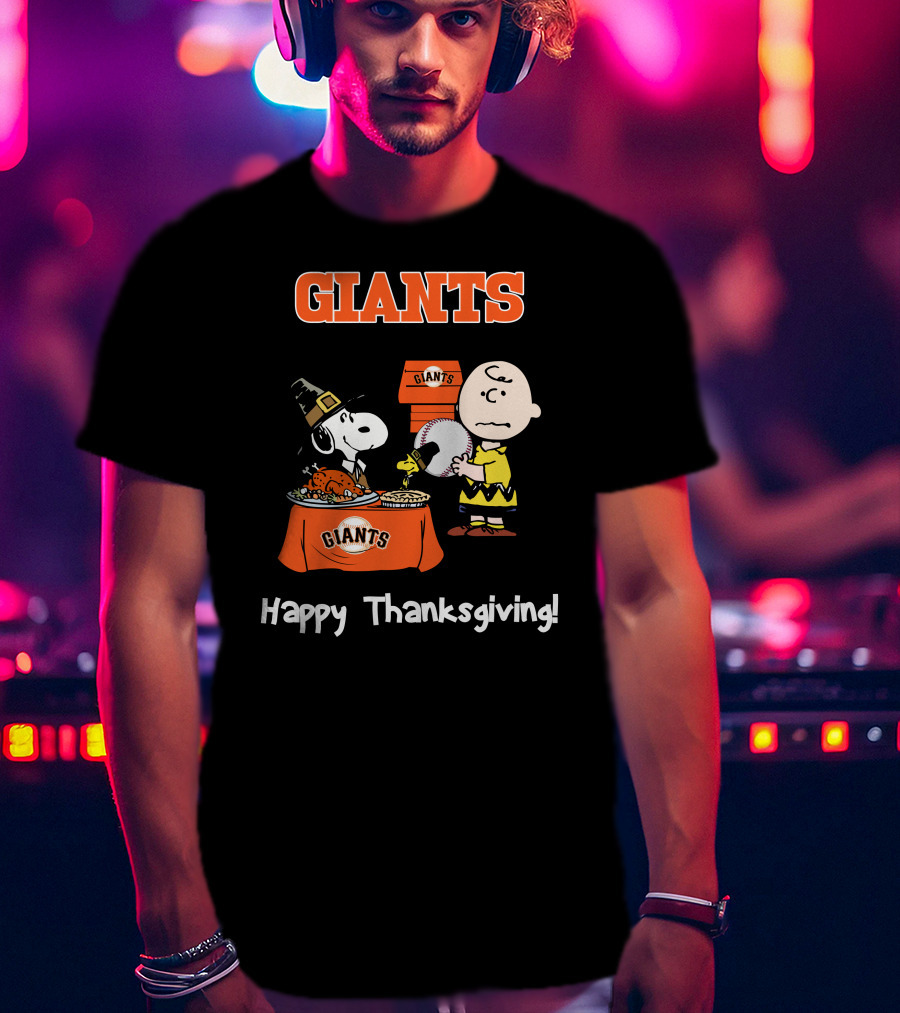 San Francisco Giants Snoopy Charlie Brown Happy Thanksgiving T-Shirt