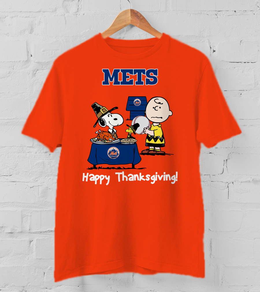 Mets Snoopy Charlie Brown Happy Thanksgiving Baseball Feast T-Shirt