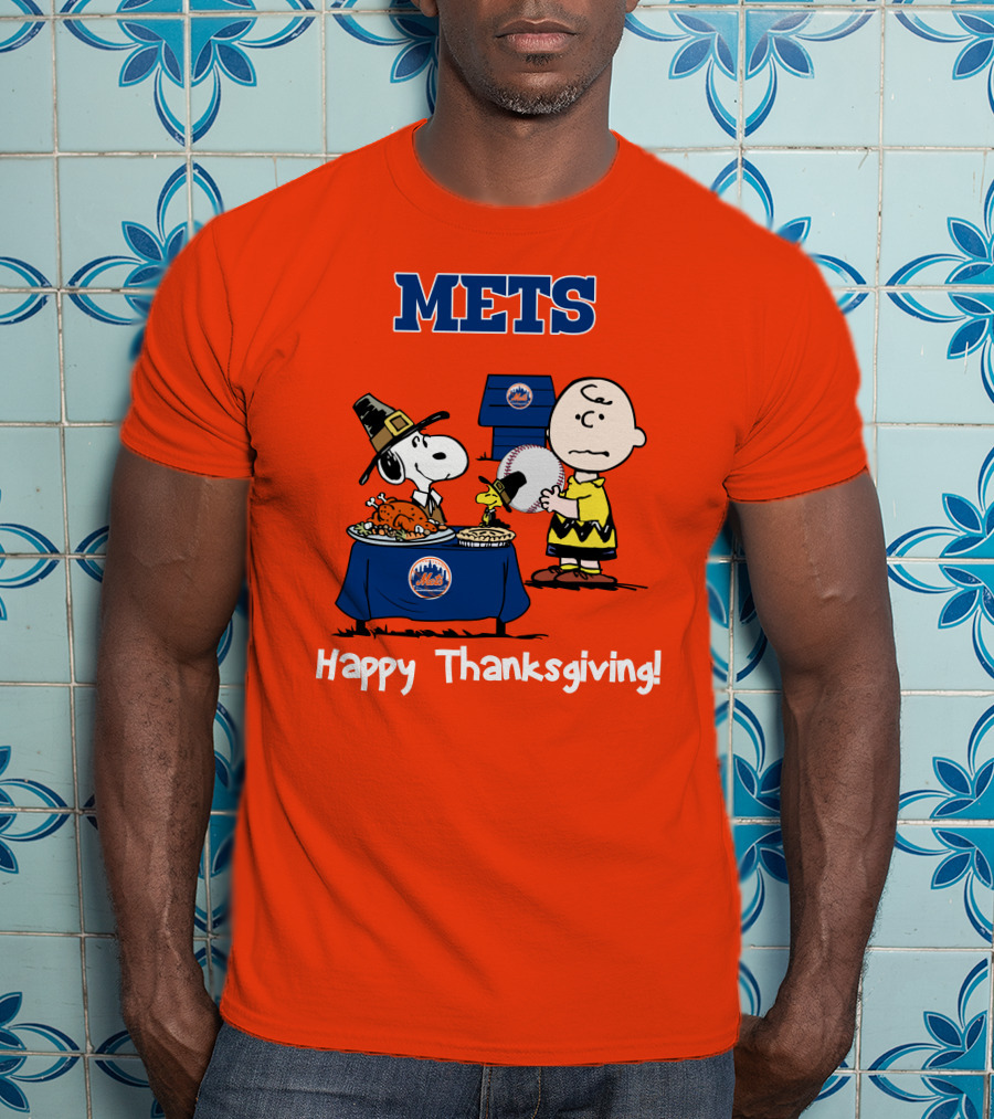Mets Snoopy Charlie Brown Happy Thanksgiving Baseball Feast T-Shirt
