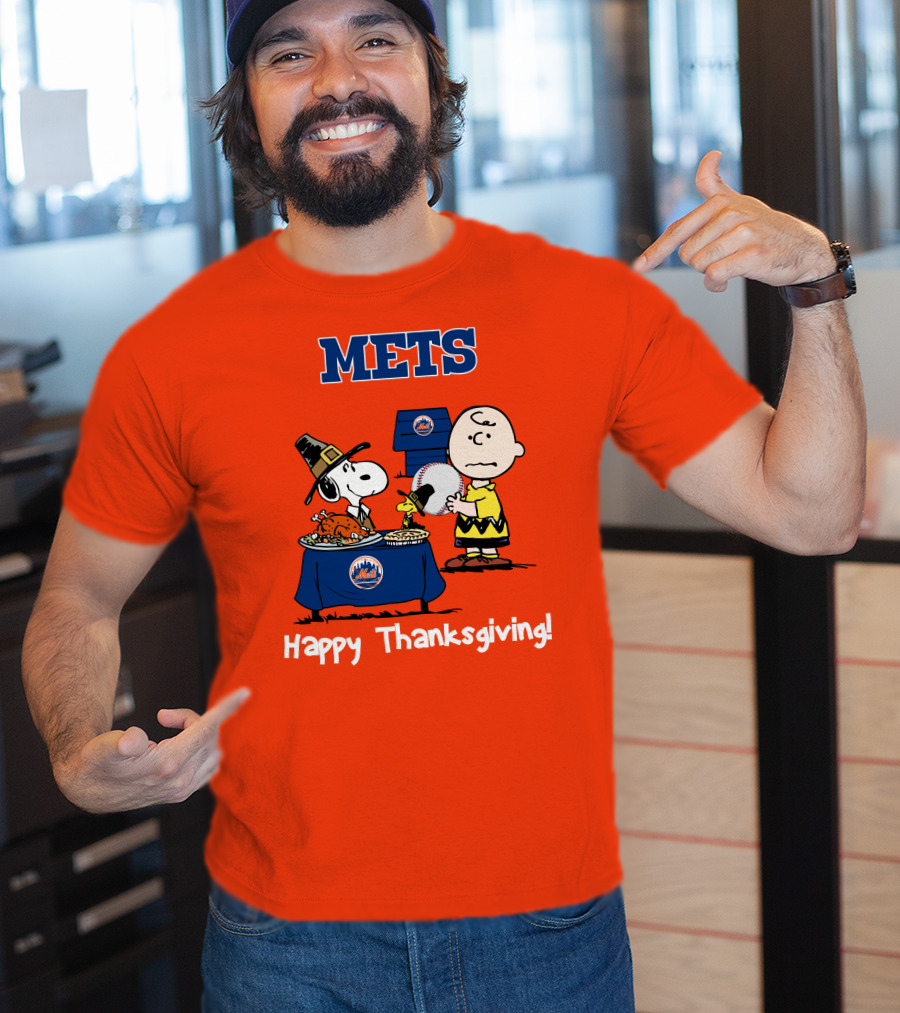 Mets Snoopy Charlie Brown Happy Thanksgiving Baseball Feast T-Shirt