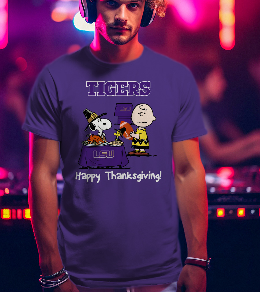 LSU Tigers Snoopy And Charlie Brown Thanksgiving Football T-Shirt