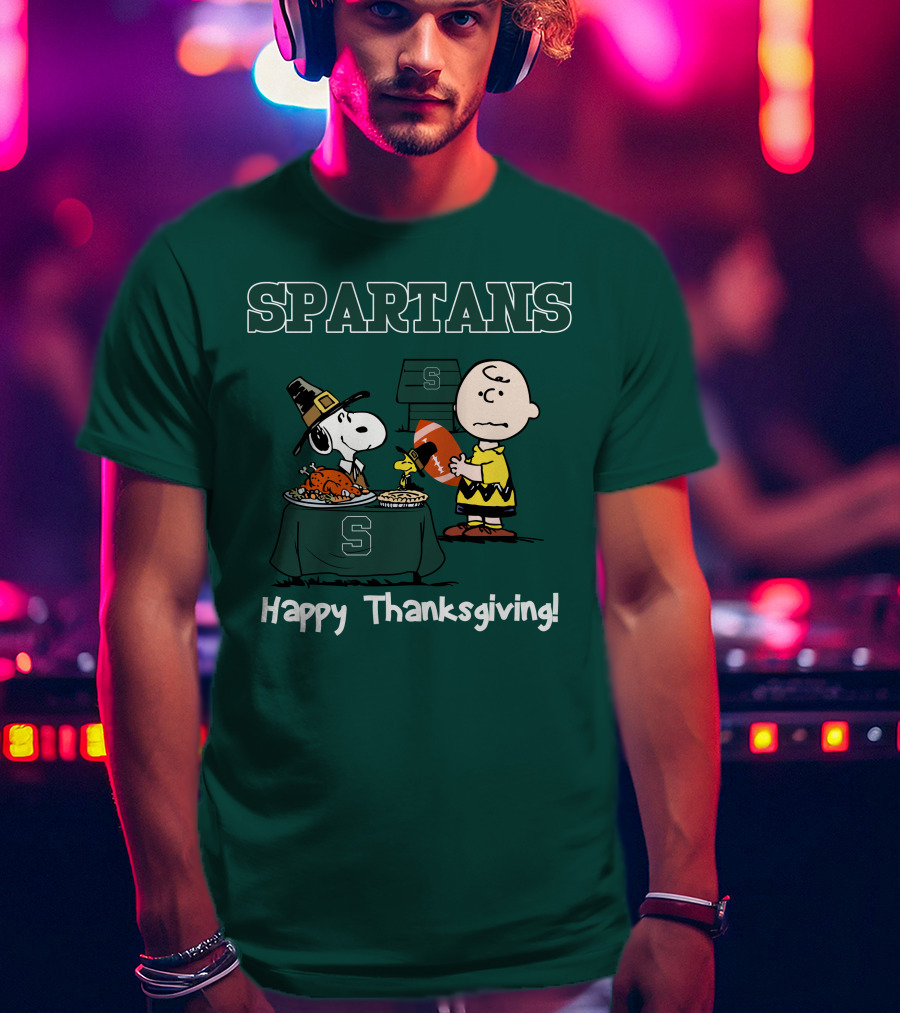 Spartans Snoopy Charlie Brown Thanksgiving Football T-Shirt