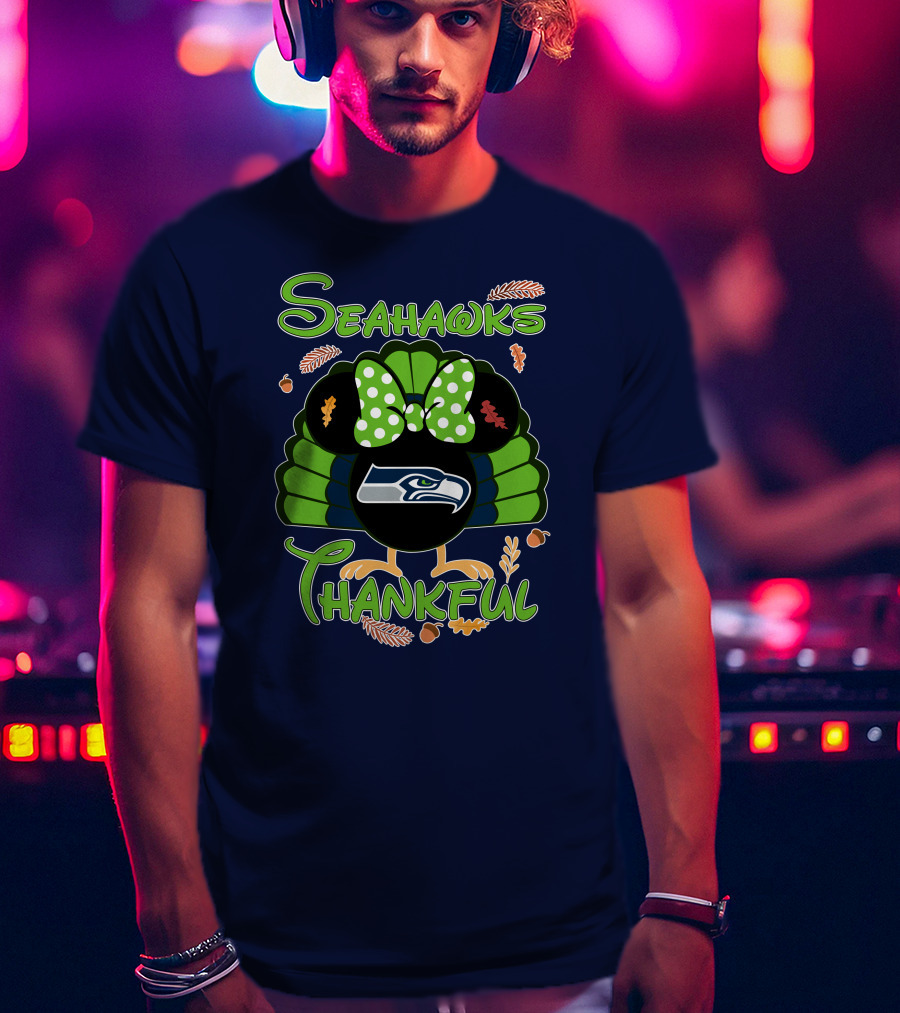 Seahawks Thankful Thanksgiving Minnie Icon Football T-Shirt