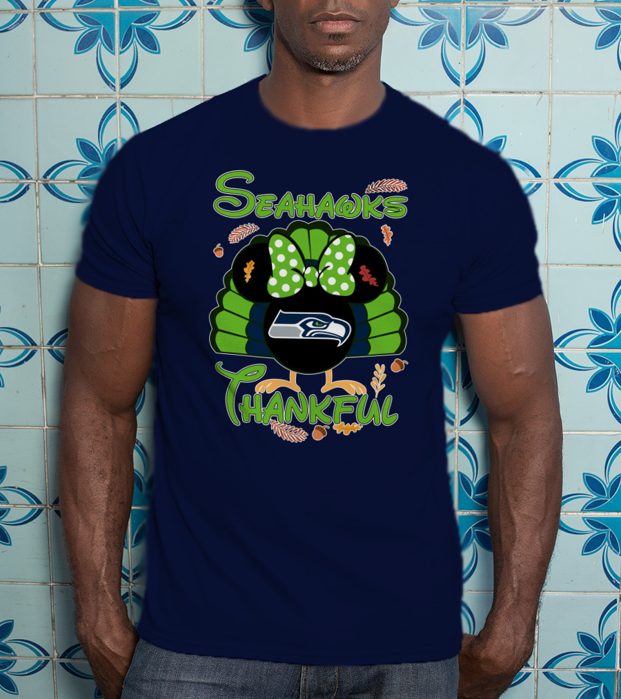 Seahawks Thankful Thanksgiving Minnie Icon Football T-Shirt