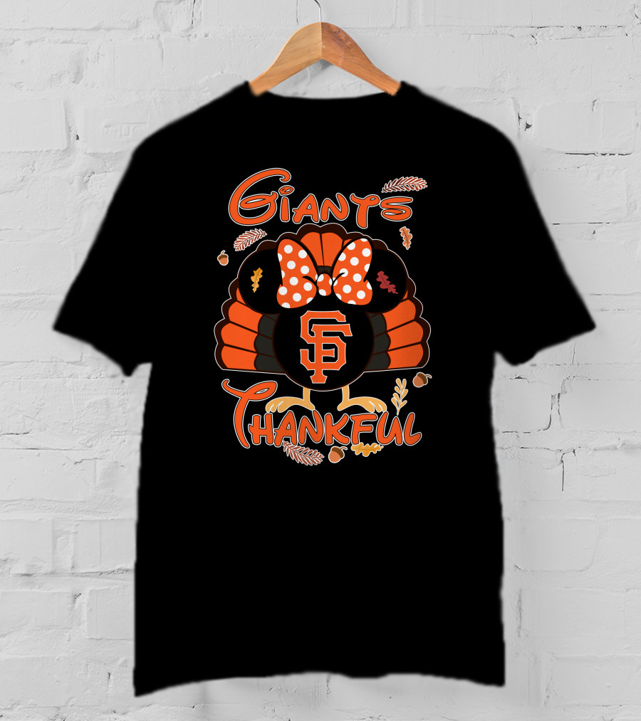 Giants Thankful Thanksgiving Turkey Minnie Bow T-Shirt