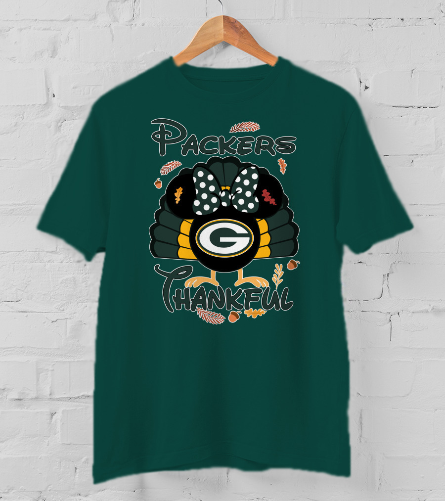 Packers Thankful Turkey With Polka Dot Bow Thanksgiving T-Shirt