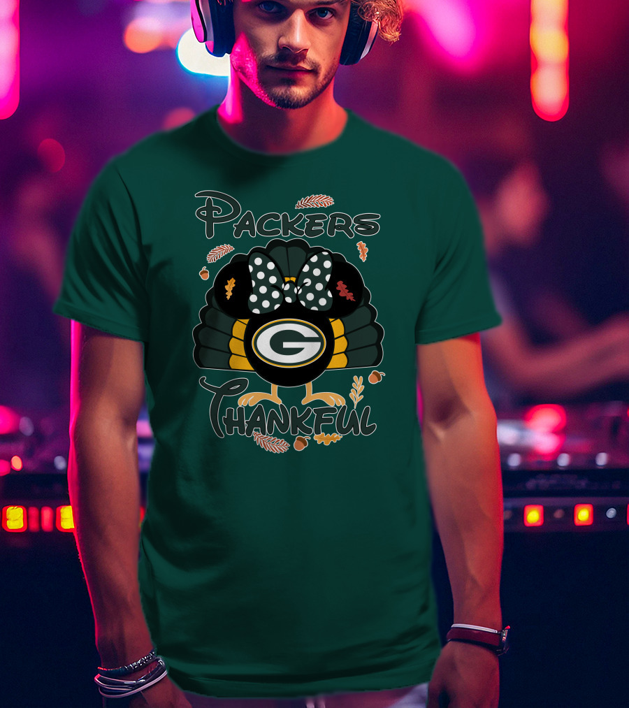 Packers Thankful Turkey With Polka Dot Bow Thanksgiving T-Shirt