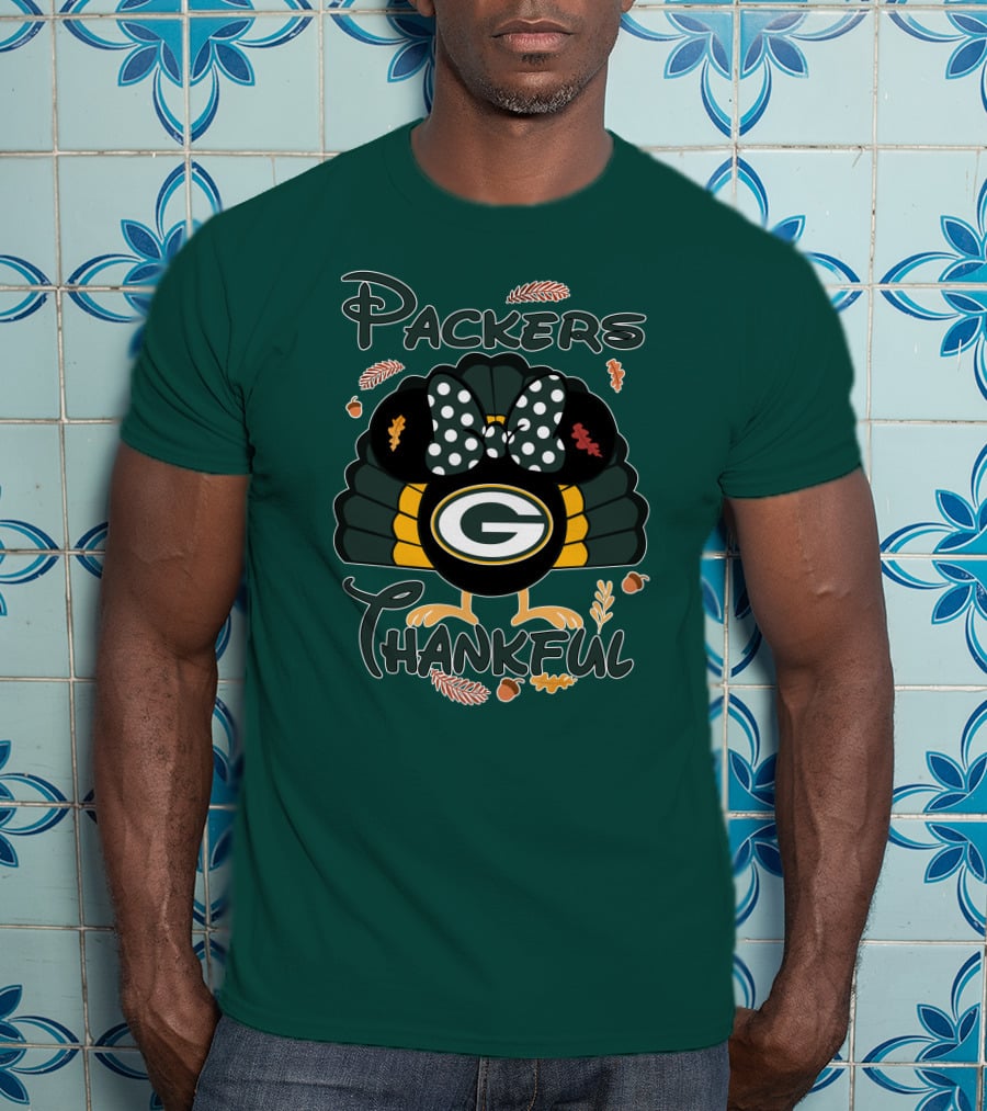 Packers Thankful Turkey With Polka Dot Bow Thanksgiving T-Shirt