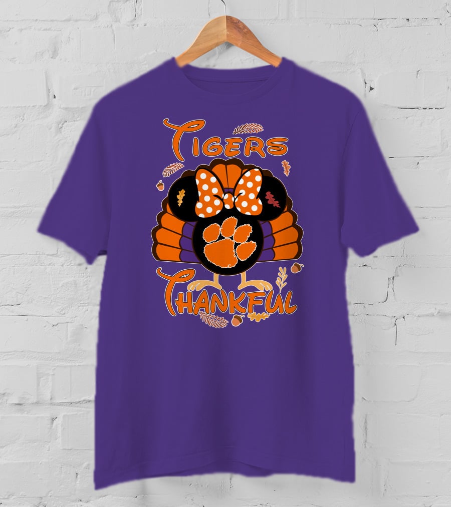 Tigers Thankful Clemson Minnie Thanksgiving T-Shirt