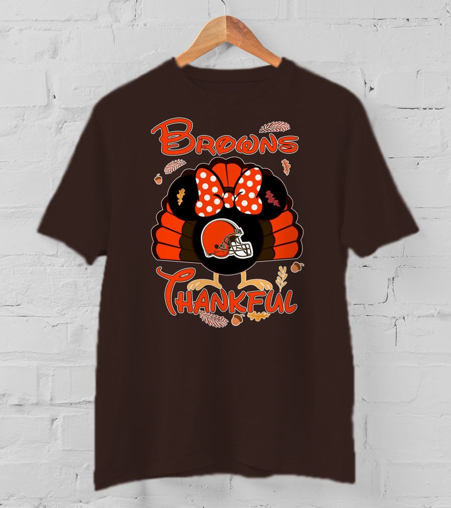 Browns Thankful Minnie Thanksgiving Football Turkey T-Shirt