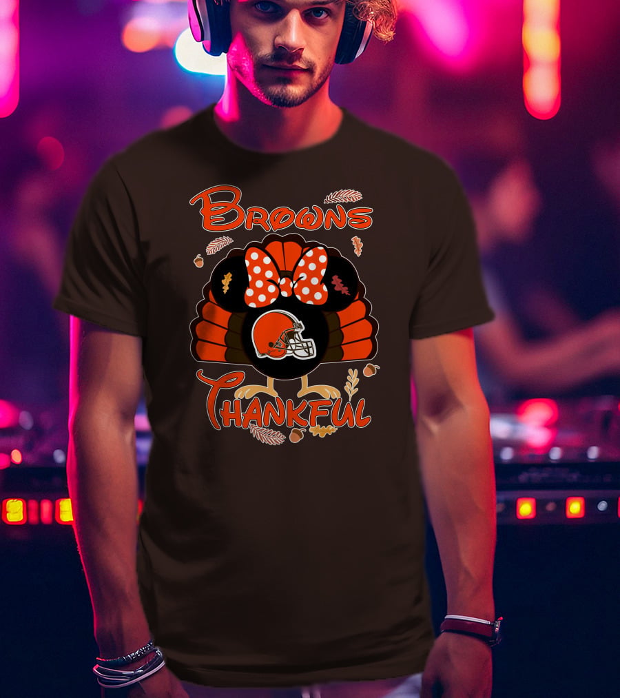 Browns Thankful Minnie Thanksgiving Football Turkey T-Shirt
