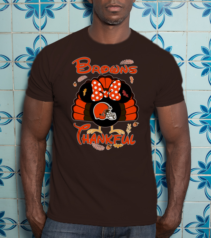 Browns Thankful Minnie Thanksgiving Football Turkey T-Shirt