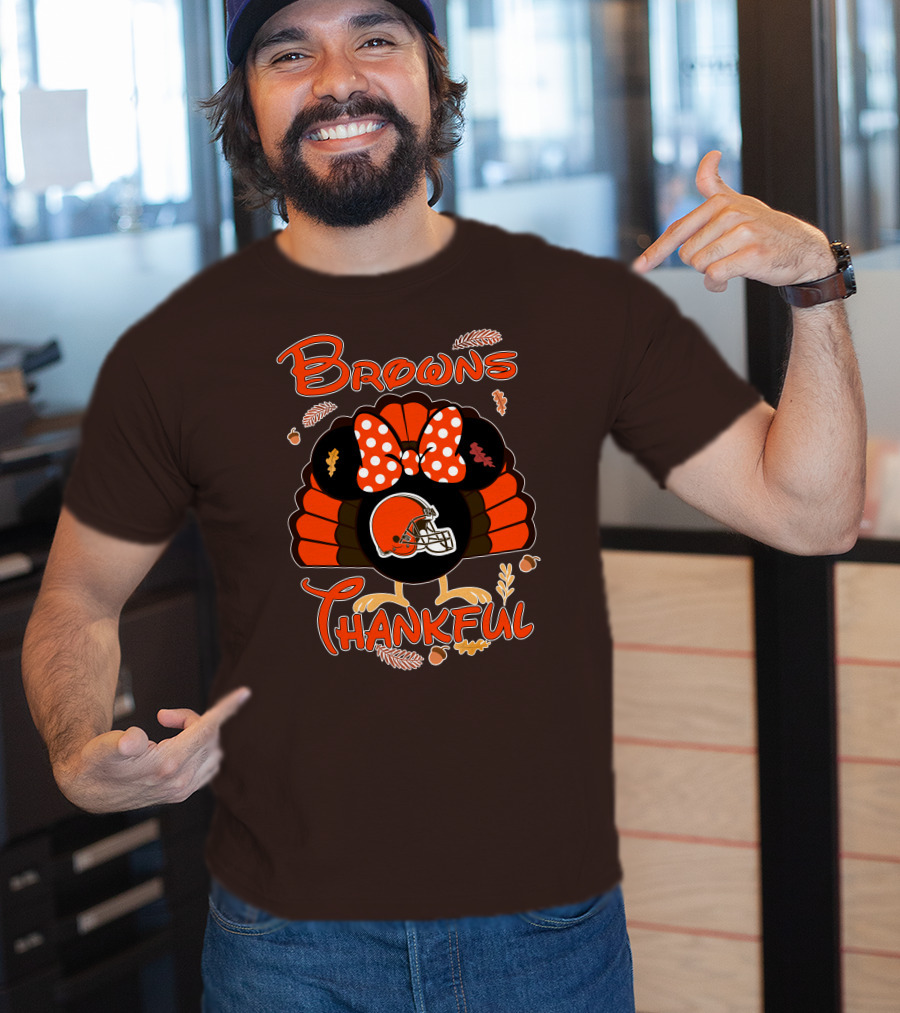 Browns Thankful Minnie Thanksgiving Football Turkey T-Shirt