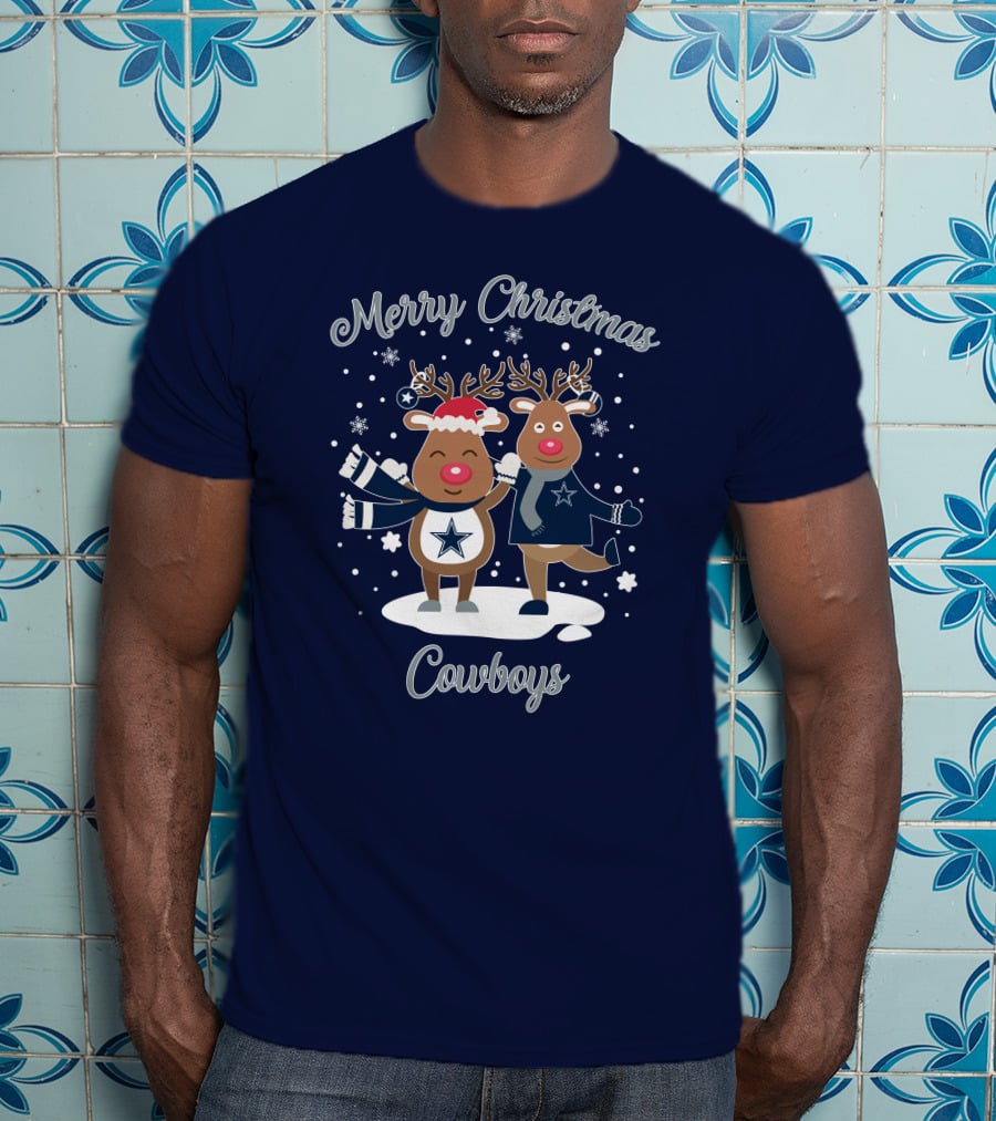 Merry Christmas Cowboys Reindeer Funny Dallas T-Shirt