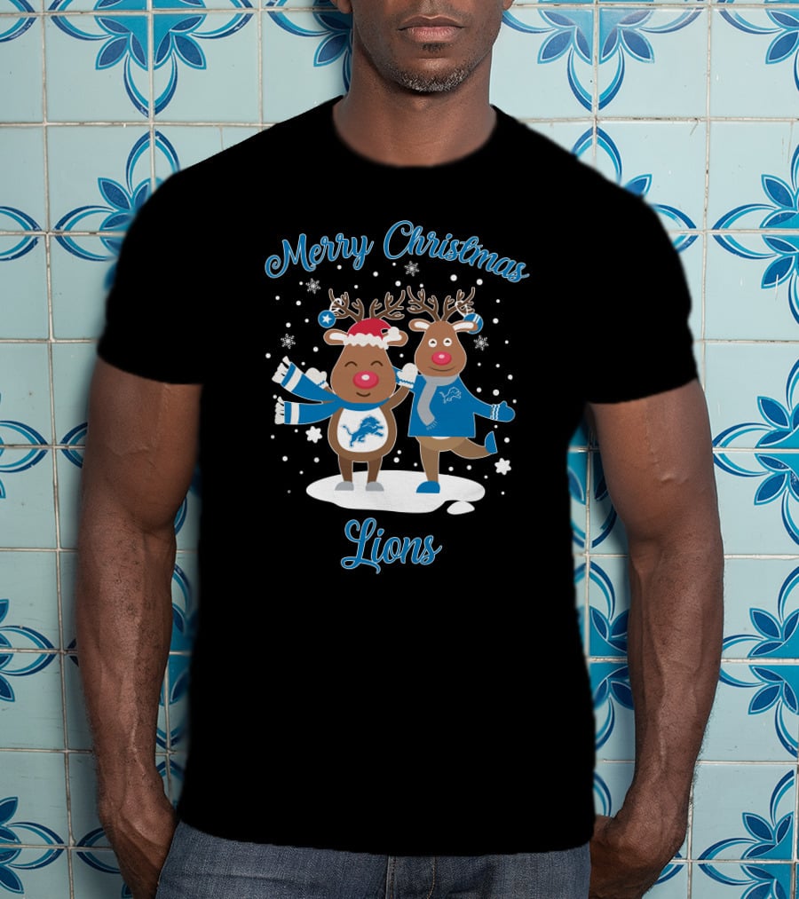 Merry Christmas Detroit Lions Reindeer T-Shirt