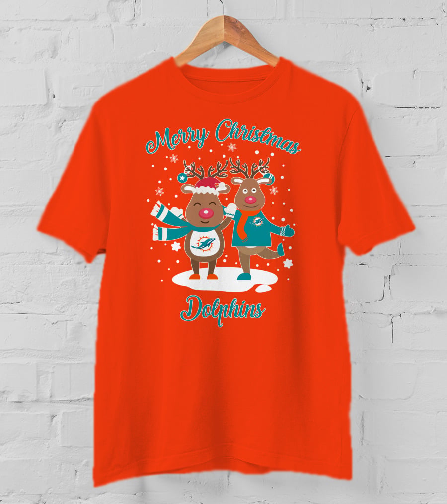 Merry Christmas Dolphins Reindeer Snowflakes T-Shirt