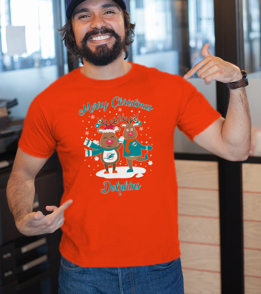 Merry Christmas Dolphins Reindeer Snowflakes T-Shirt