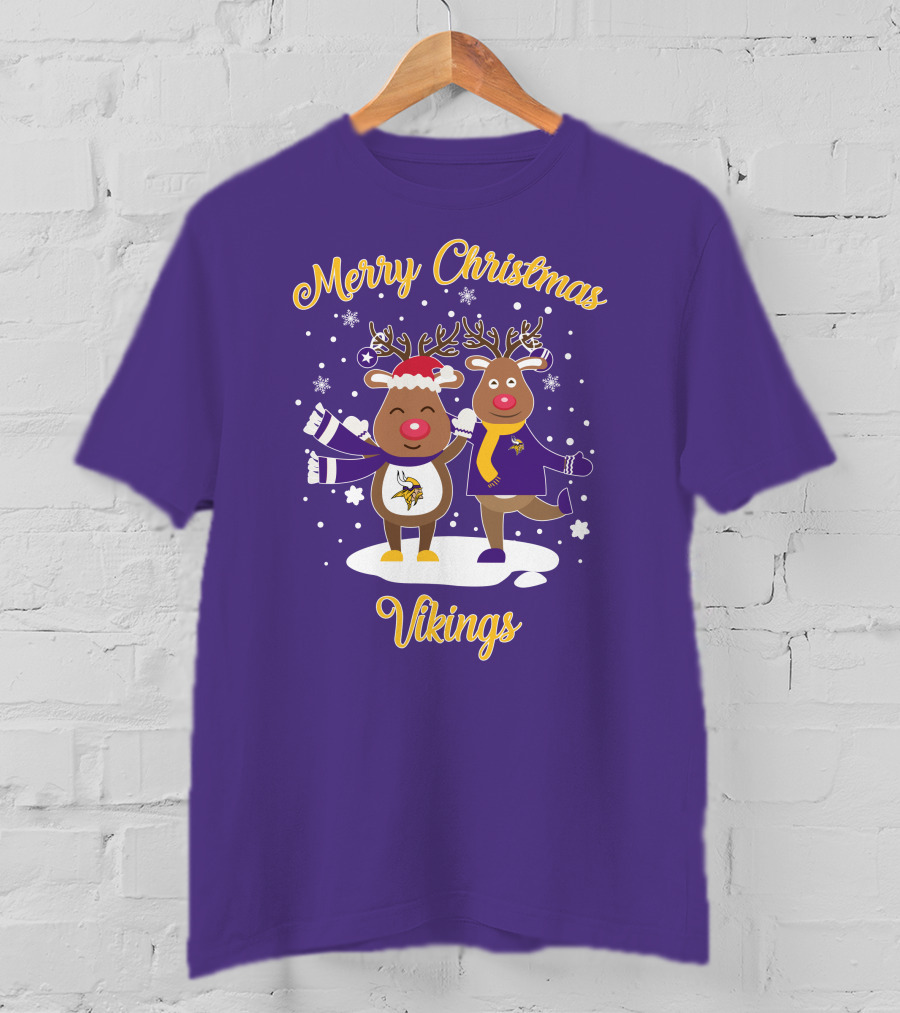 Merry Christmas Minnesota Vikings Reindeer Duo T-Shirt